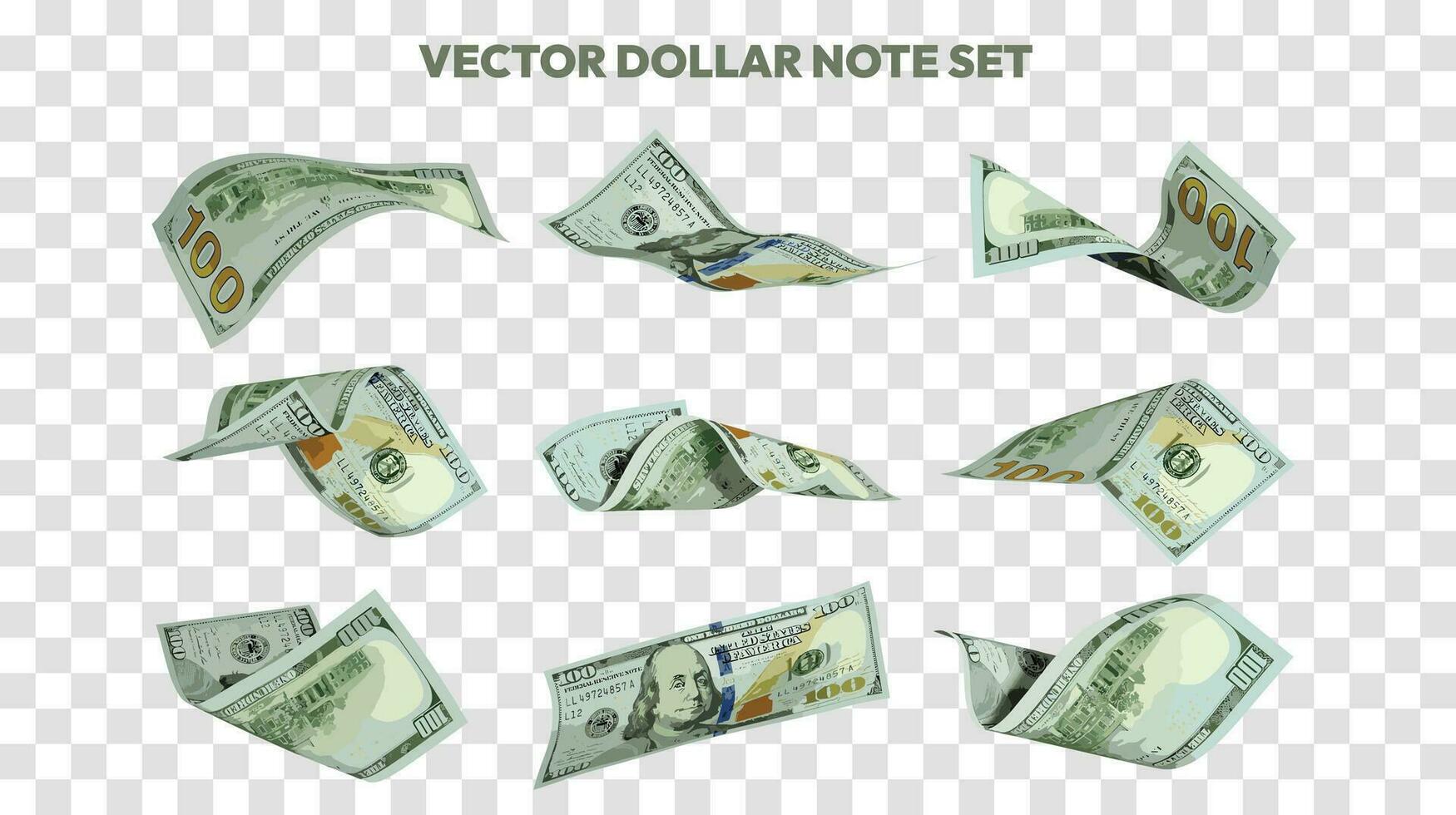 vector ilustración de conjunto de nosotros dólar notas volador en diferente anglos y orientaciones. moneda Nota diseño en escalable eps formato