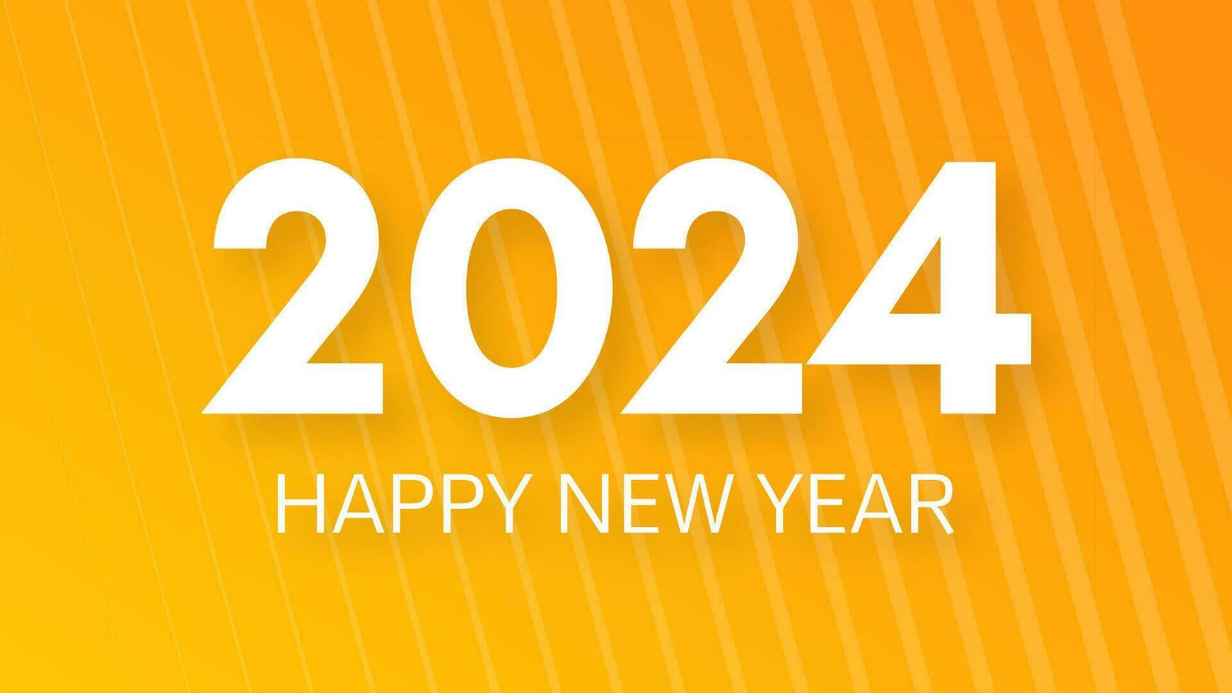 2024 Happy New Year background.  Modern greeting banner template with white 2024 New Year numbers on yellow abstract background with lines. Vector illustration