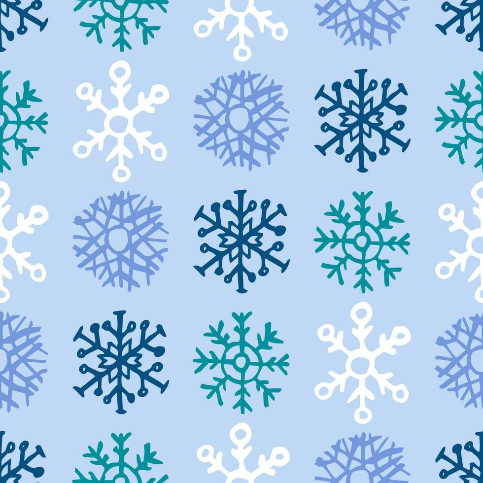 Seamless background of hand drawn snowflakes. Christmas and New Year decoration elements. Vector illustration.