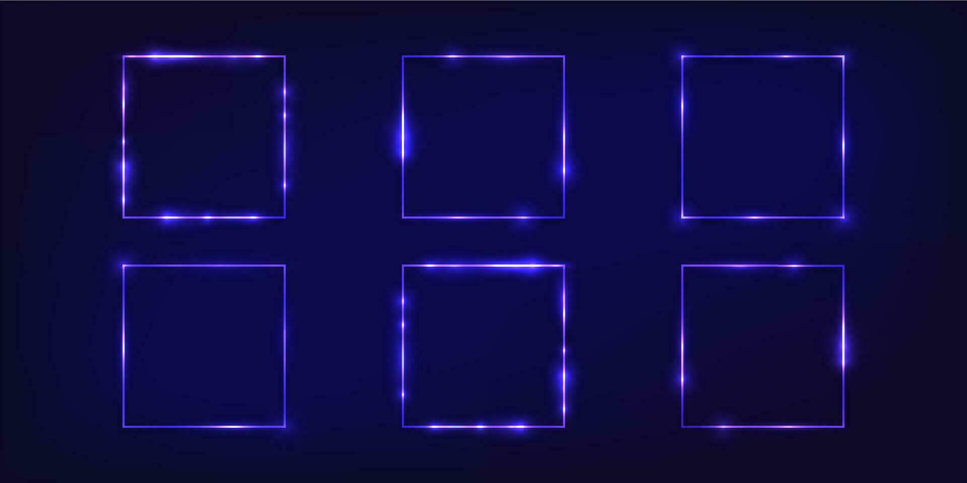 Set of six neon frames with shining effects vector