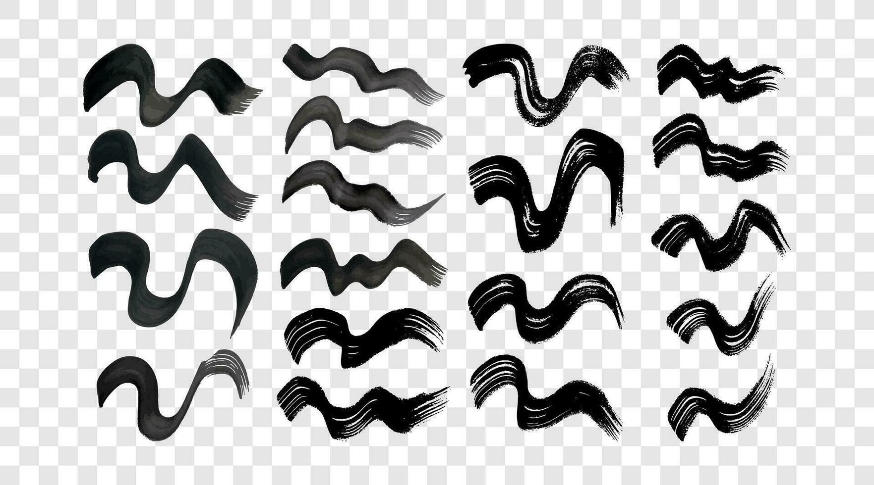 Black wavy grunge brush strokes vector
