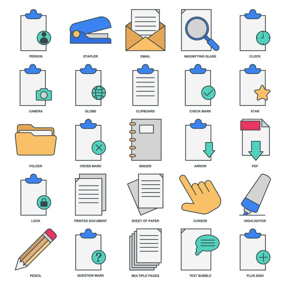 Document icon set, Included icons as Pencil, Folder, Clipboard, Question Mark and more symbols collection, logo isolated vector illustration