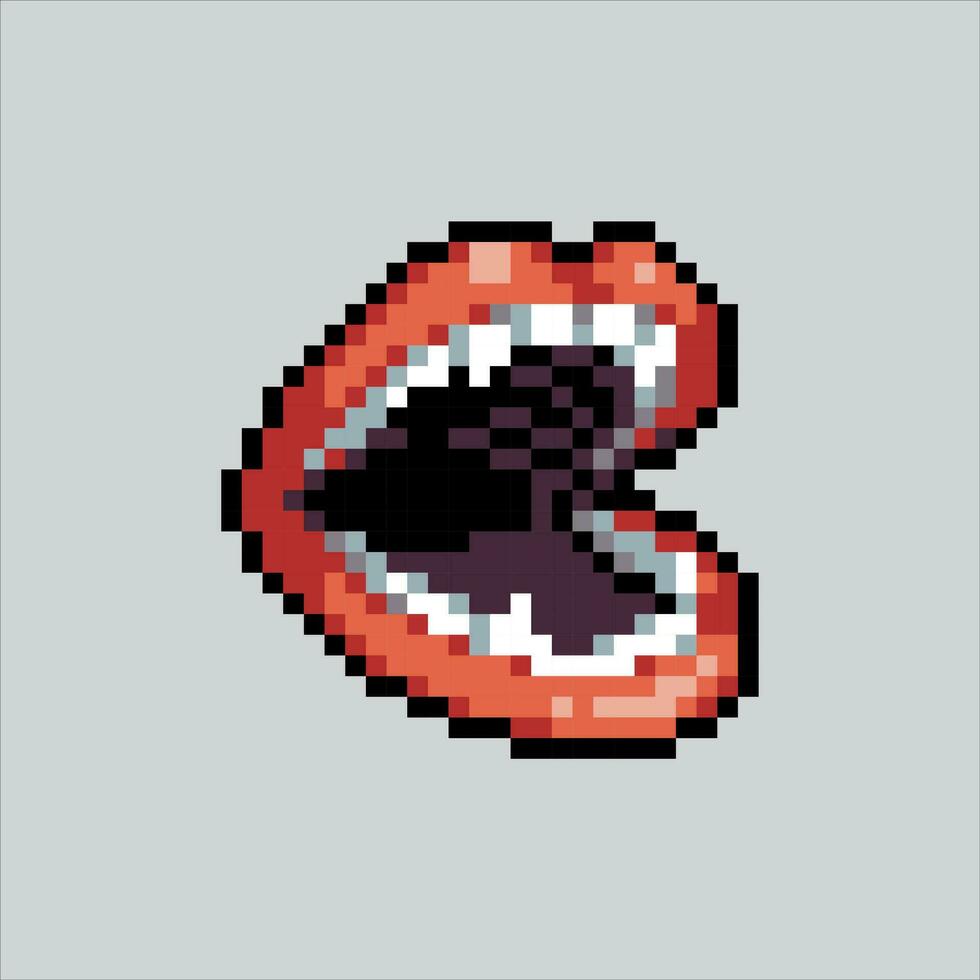 Pixel art illustration Lips teeth. Pixelated tooth. Lips Teeth sexy woman pixelated for the pixel art game and icon for website and video game. old school retro. vector