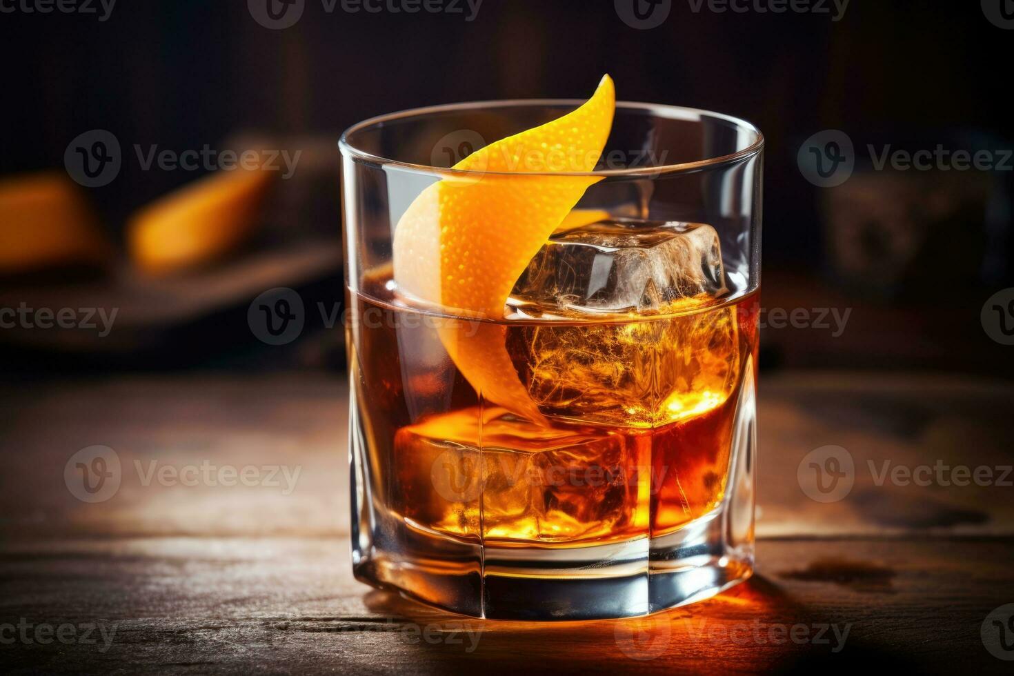 AI Generated Whiskey drink old cold table dark party rum background orange brandy glass bourbon photo