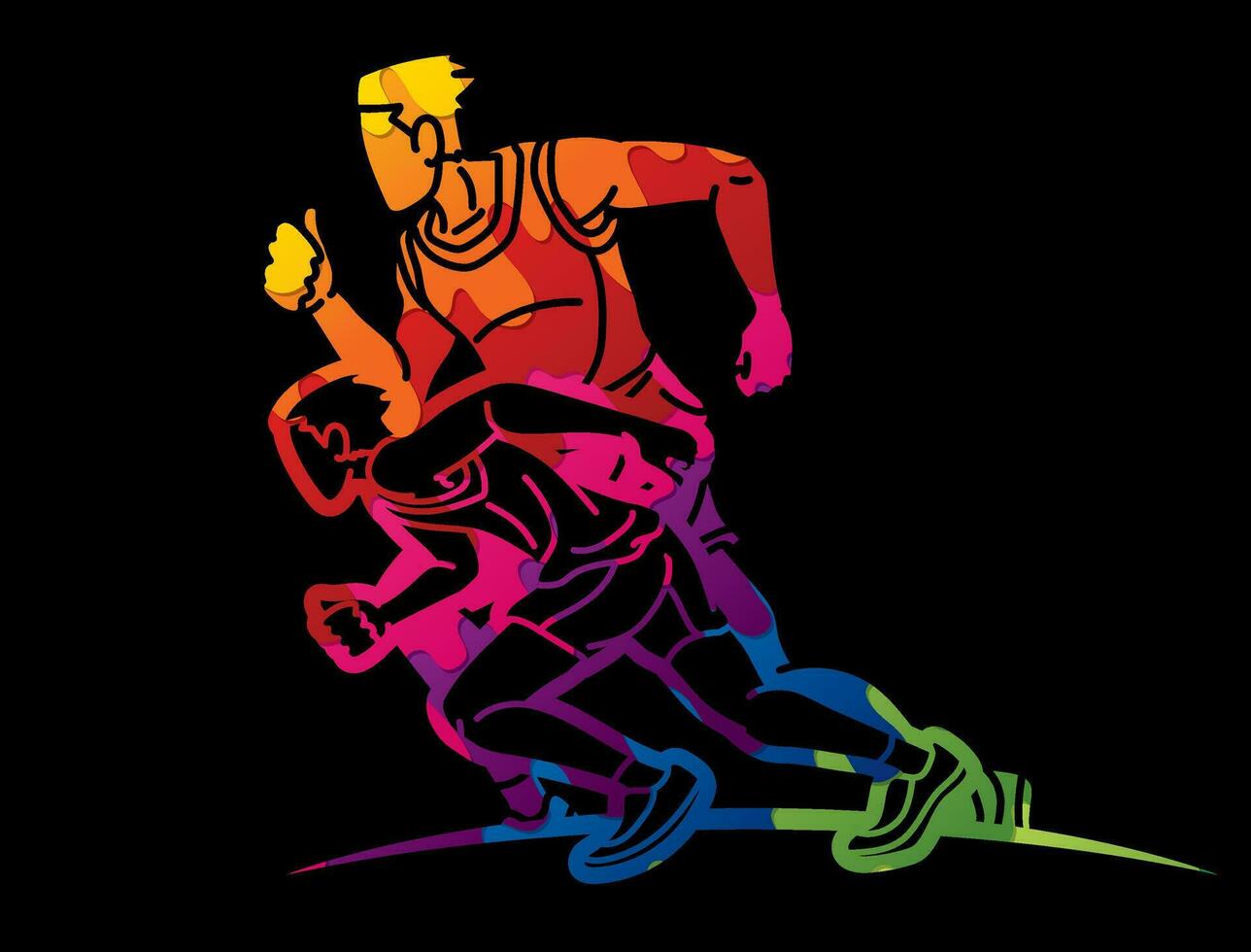 Graffiti Men Running Mix Action Marathon Runner vector