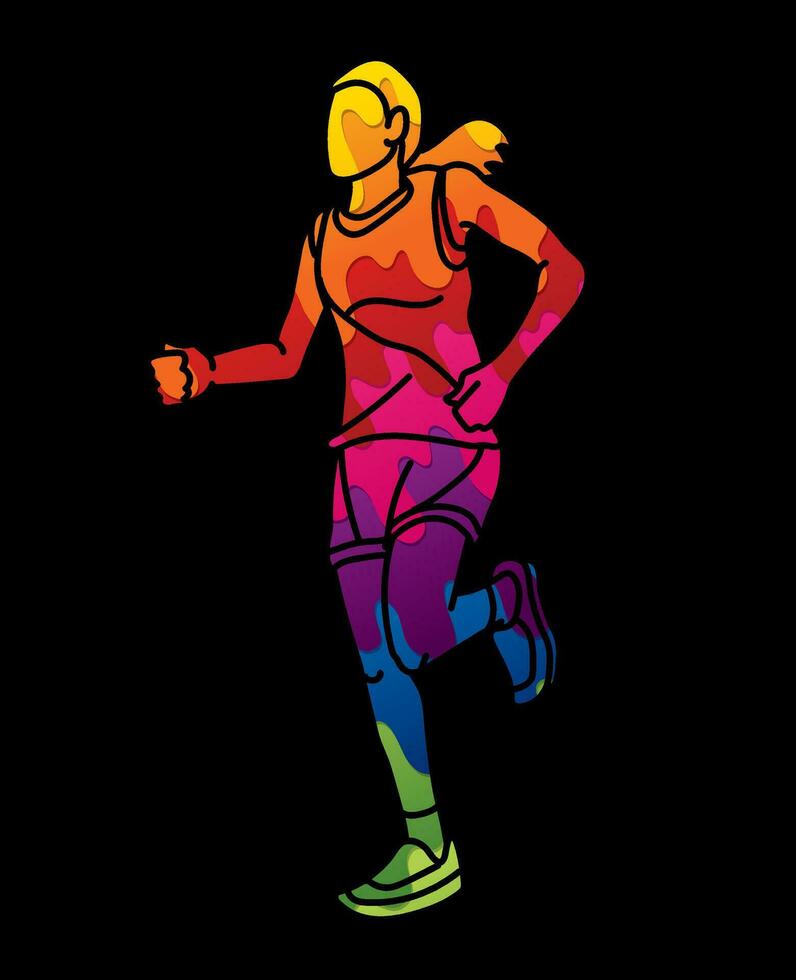 un mujer comienzo corriendo acción maratón corredor dibujos animados deporte gráfico vector