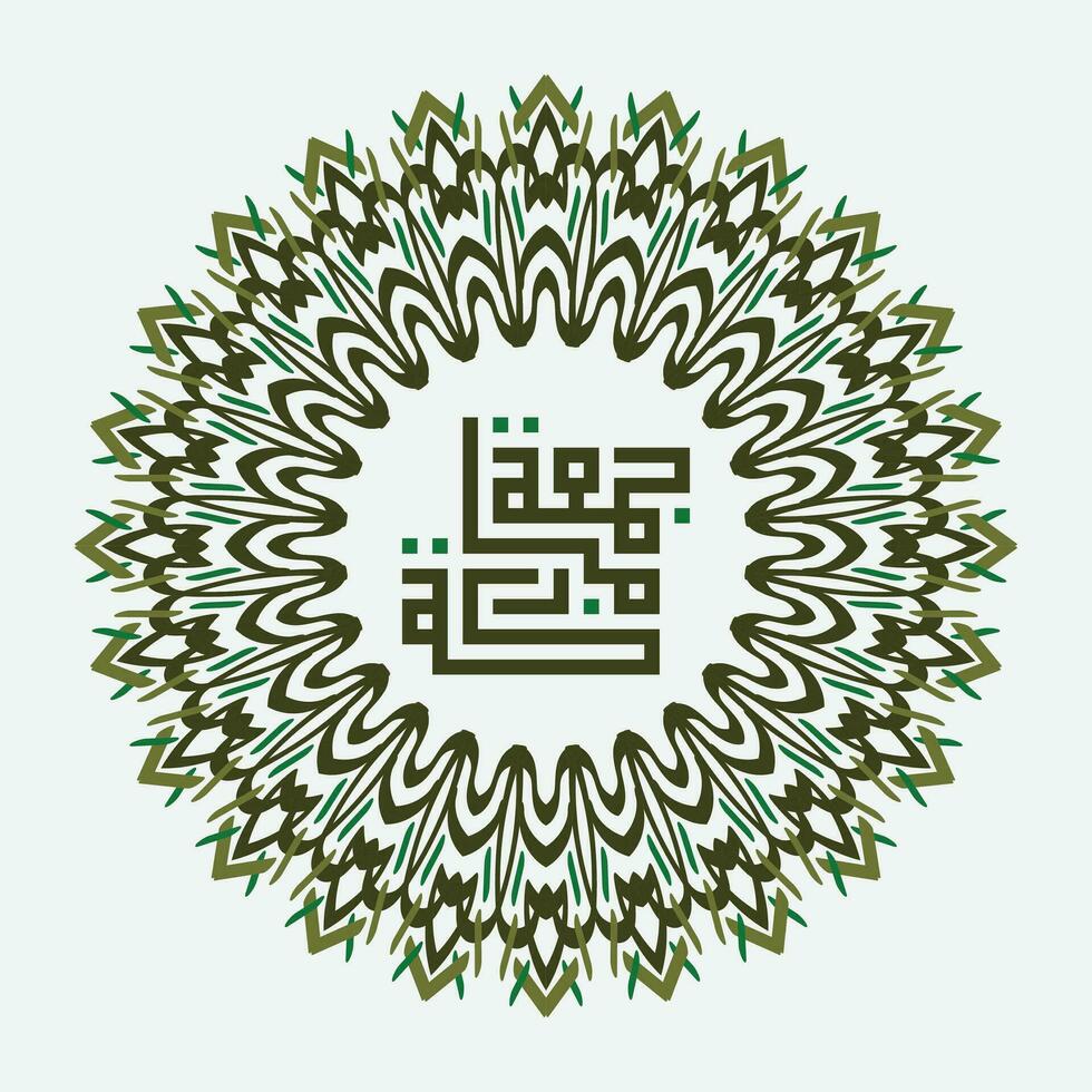 green and white Jumma Mubarak with arabic calligraphy, translation, blessed friday vector