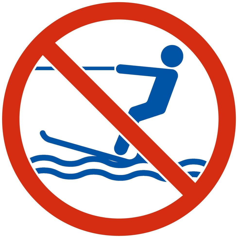 Water Safety Sign Attention, No Water Skiing vector