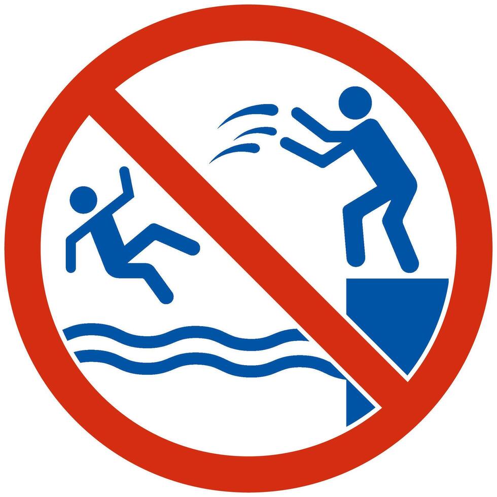 Water Safety Sign Attention, No Pushing Into Water vector