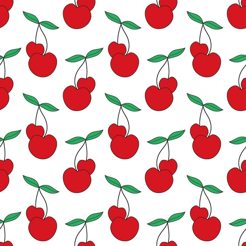 Seamless pattern with cherries in form hearts. Valentine day background. Vector flat illustration.