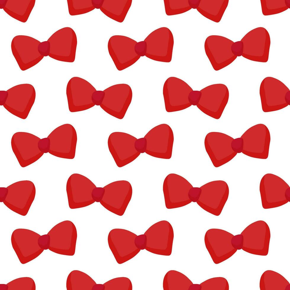 Seamless pattern with red bow ties on white background. Stylish classic accessory. Vector flat illustration.