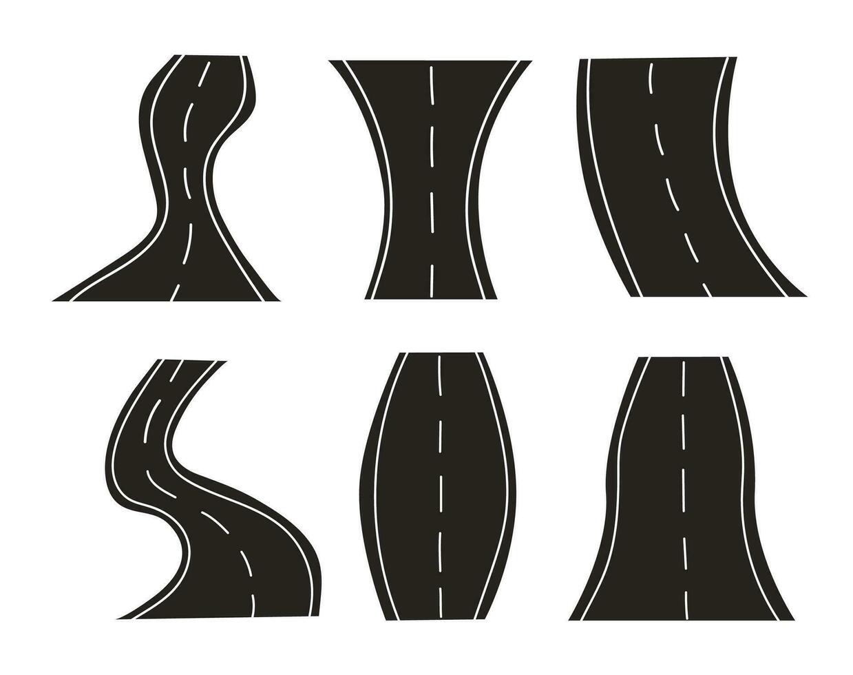 conjunto de doblar carreteras y carreteras aislado en blanco antecedentes. logo, icono, pegatina, firmar camino forma. vector plano ilustración.