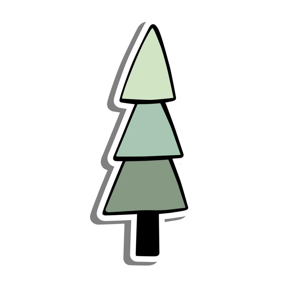 Christmas Tree on white silhouette and gray shadow. Vector illustration for decoration or any design.