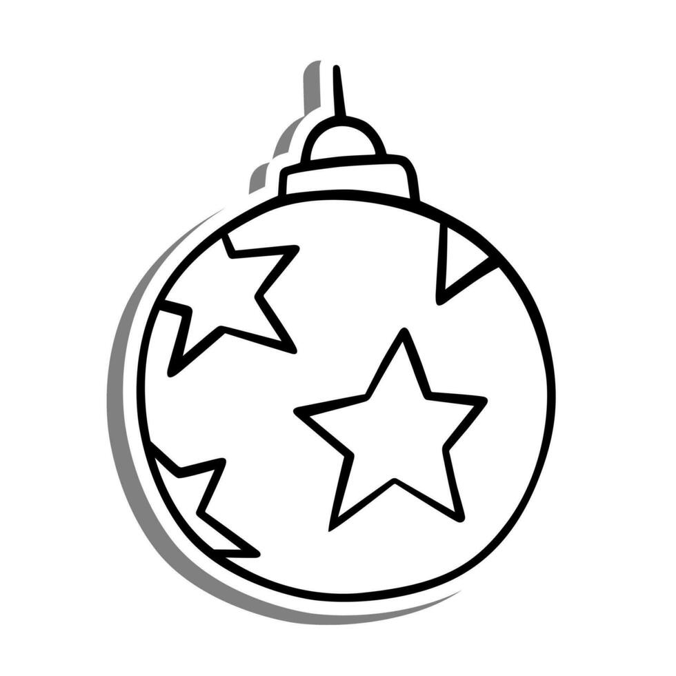 Stars Christmas Bauble Outline on white silhouette and gray shadow. Hand drawn cartoon style. Vector illustration for decorate and any design.