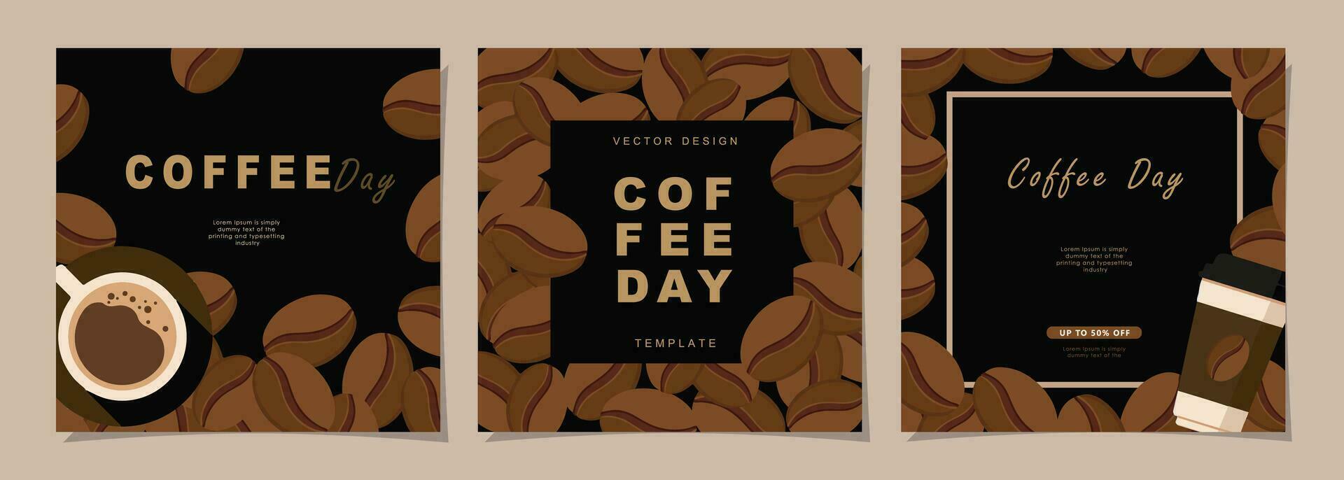Set of sketch banners with coffee beans on minimal background for poster, cover, menu, social media post or another template design. vector illustration.