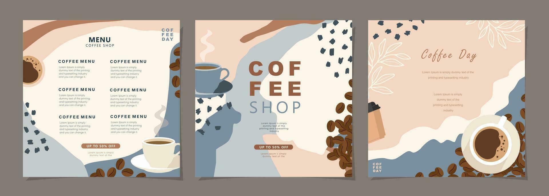 conjunto de bosquejo pancartas con café frijoles en mínimo antecedentes para póster, cubrir, menú, social medios de comunicación enviar o otro modelo diseño. vector ilustración.