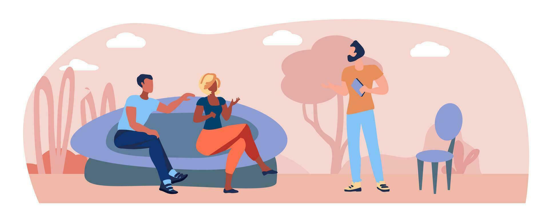 Environmental friendliness concept. People discuss nature vector