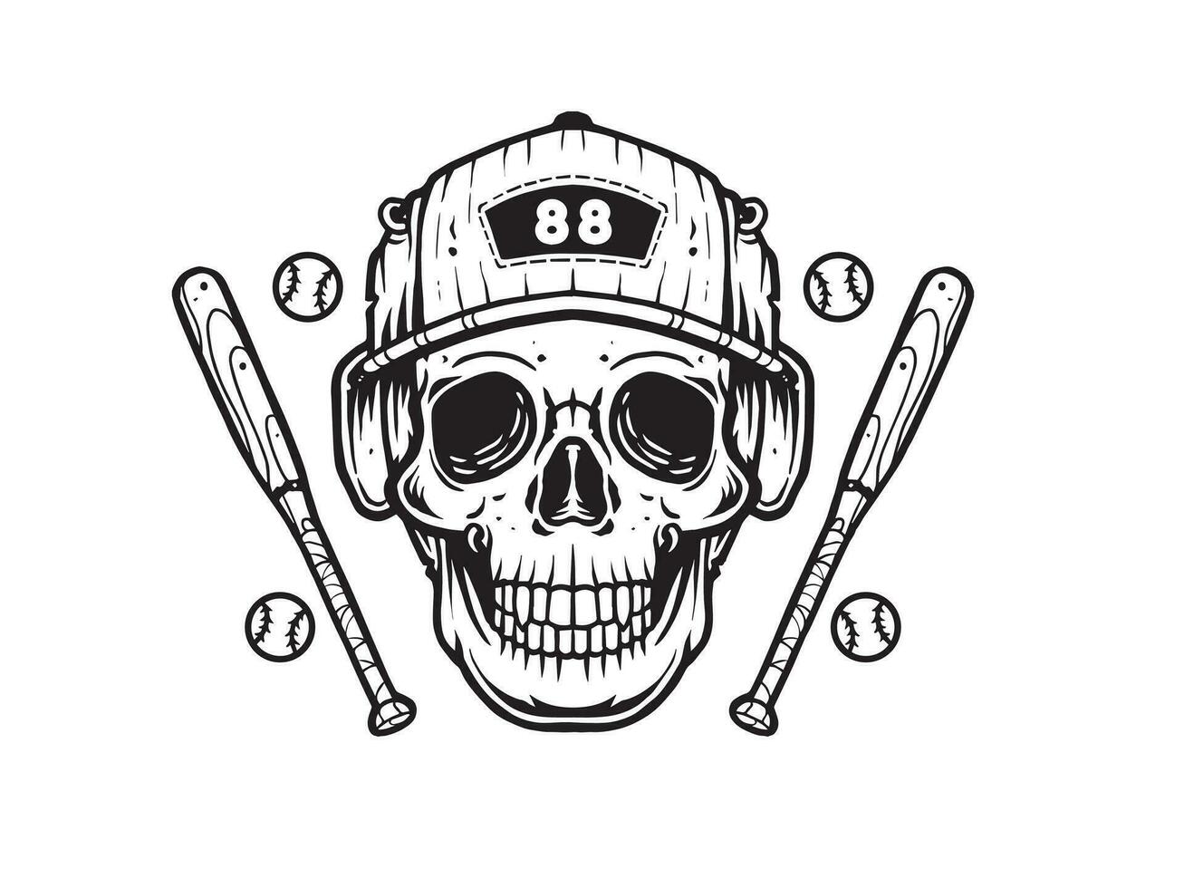 Hand drawn sport skull baseball illustration vector good for badge