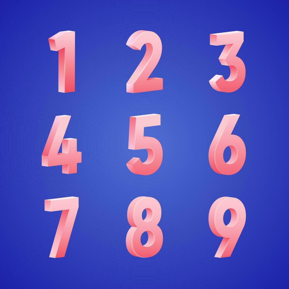 Pink 3d number. Symbol set. Vector illustration