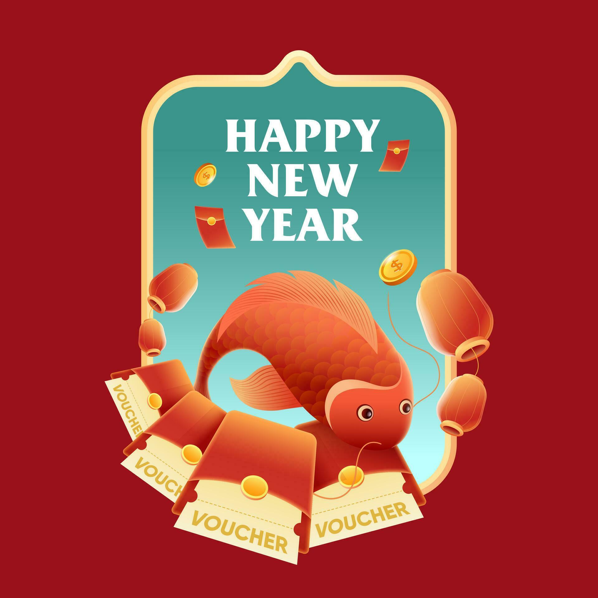 the screen pops up Lucky Carp and Lunar New Year lucky money envelopes 35192141 Vector Art at