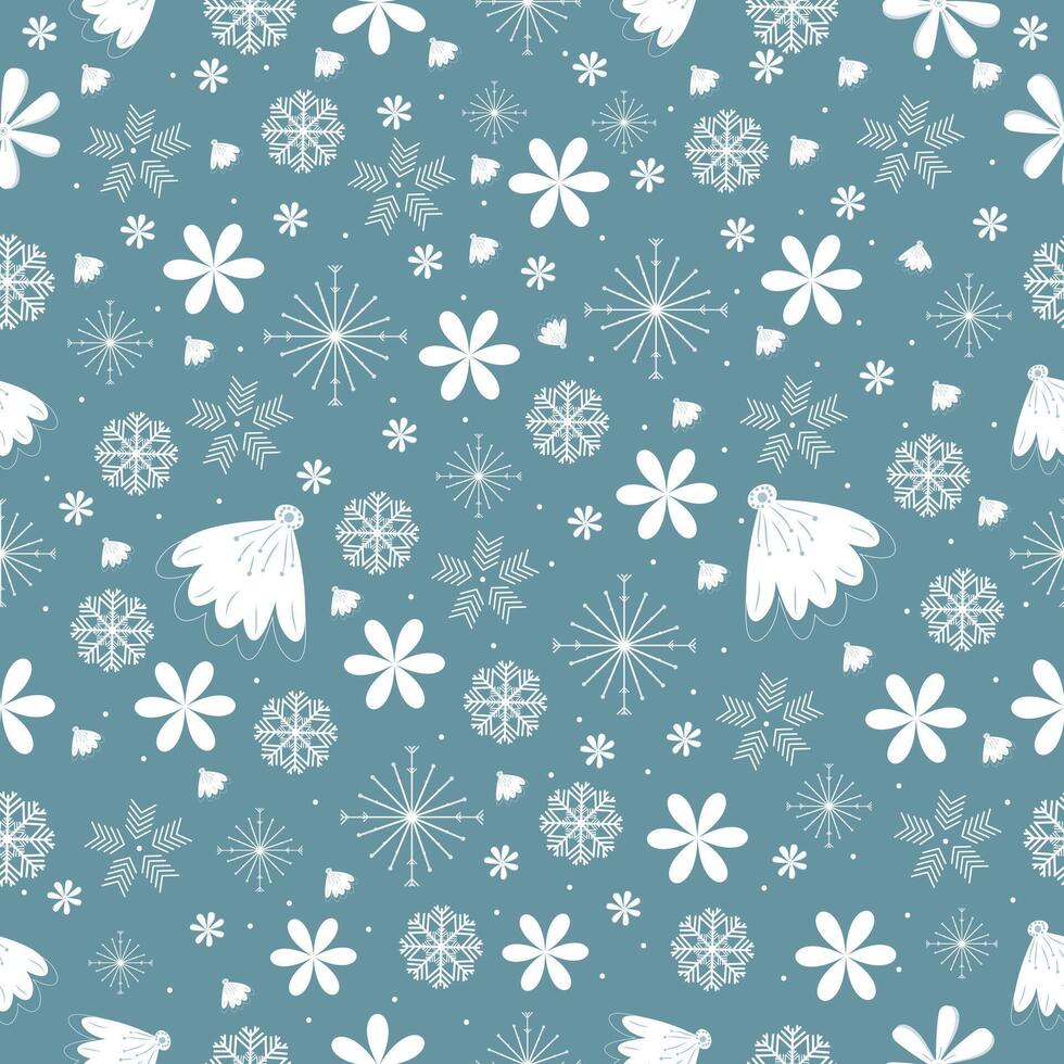 Christmas background pattern with snow flakes, flowers and more ornaments. vector