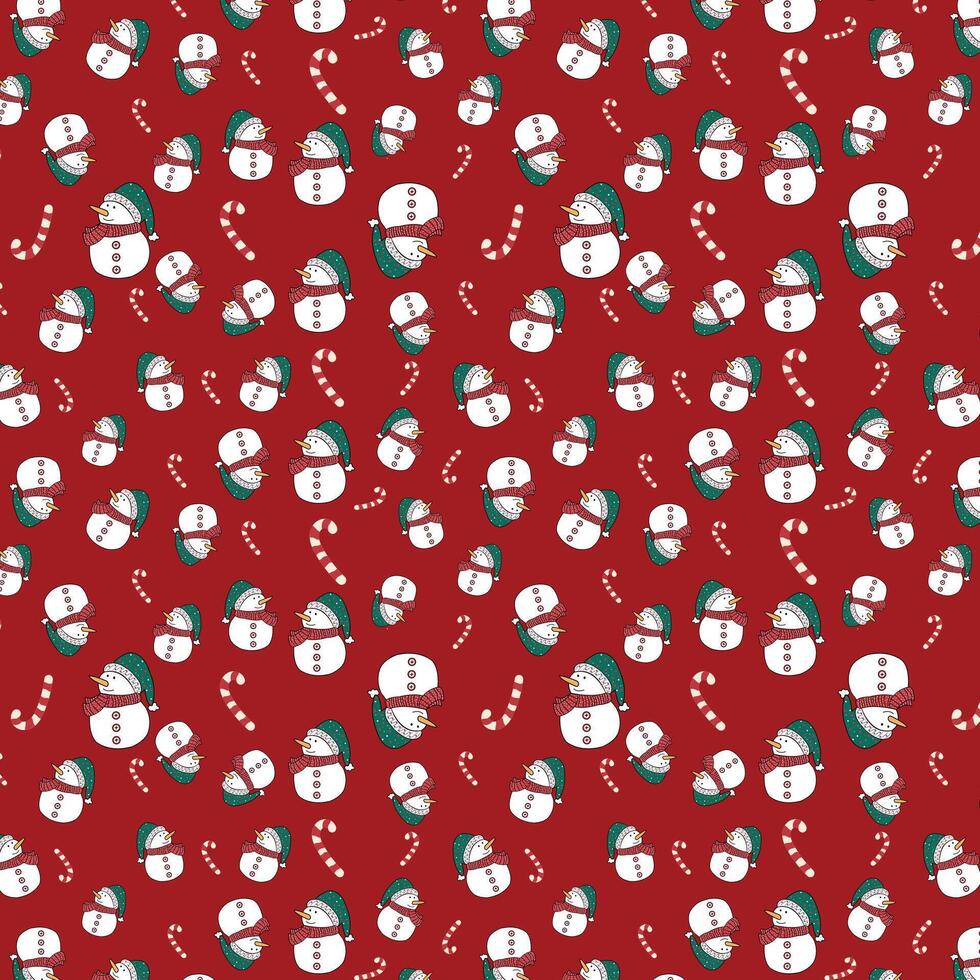Christmas snowman and candy pattern background vector