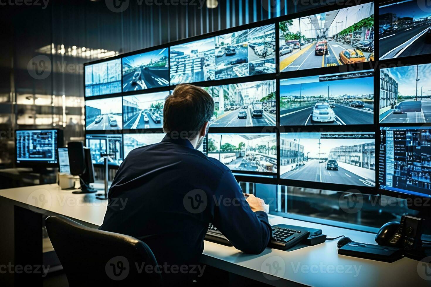 AI Generated Business room service person office surveillance technology system secure monitoring photo