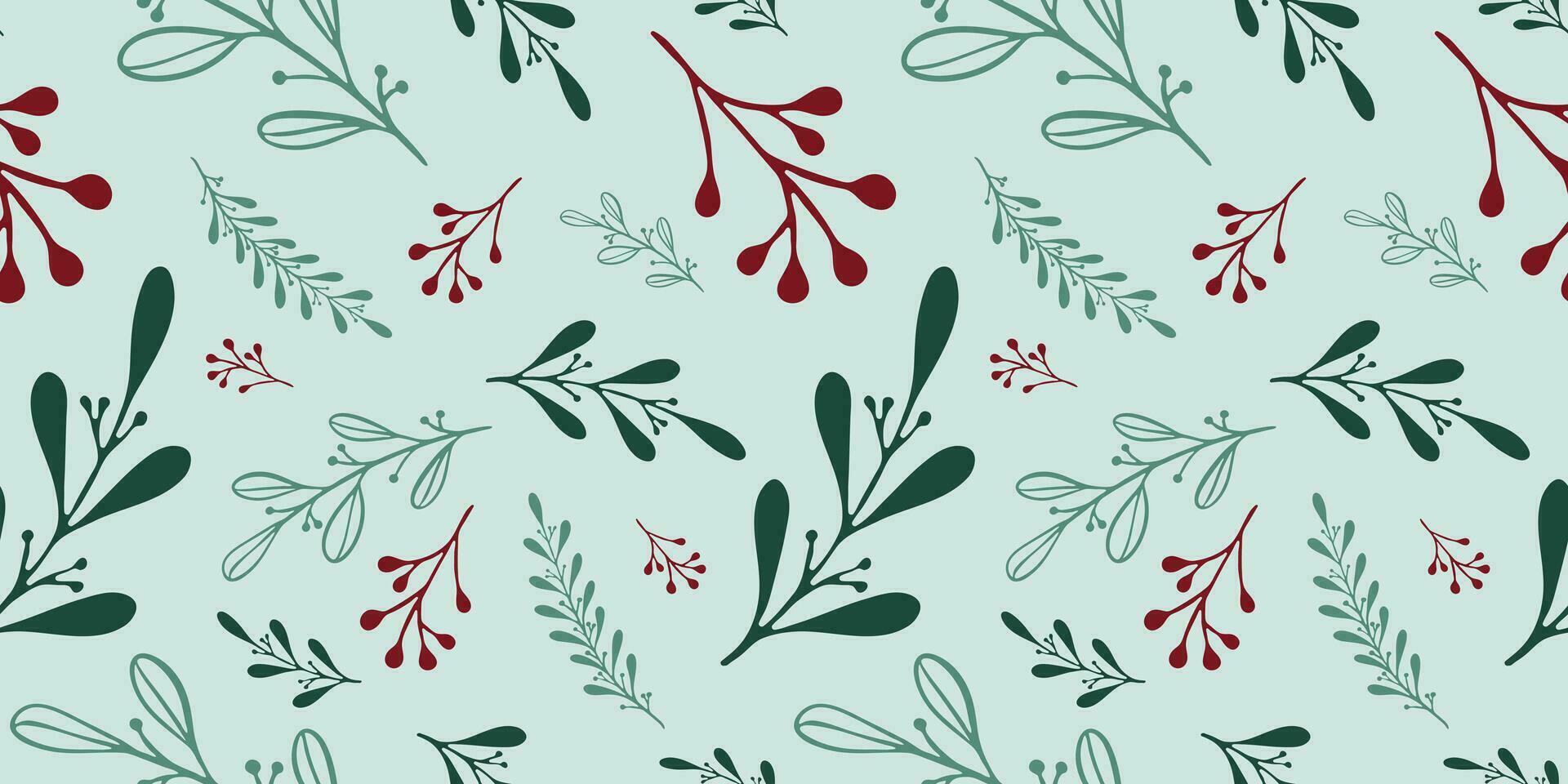 Seamless pattern with hand drawn christmas leaves and branches. Perfect for xmas or new year wallpaper, wrapping paper, web sites, background, social media, blog, presentation and greeting cards. vector