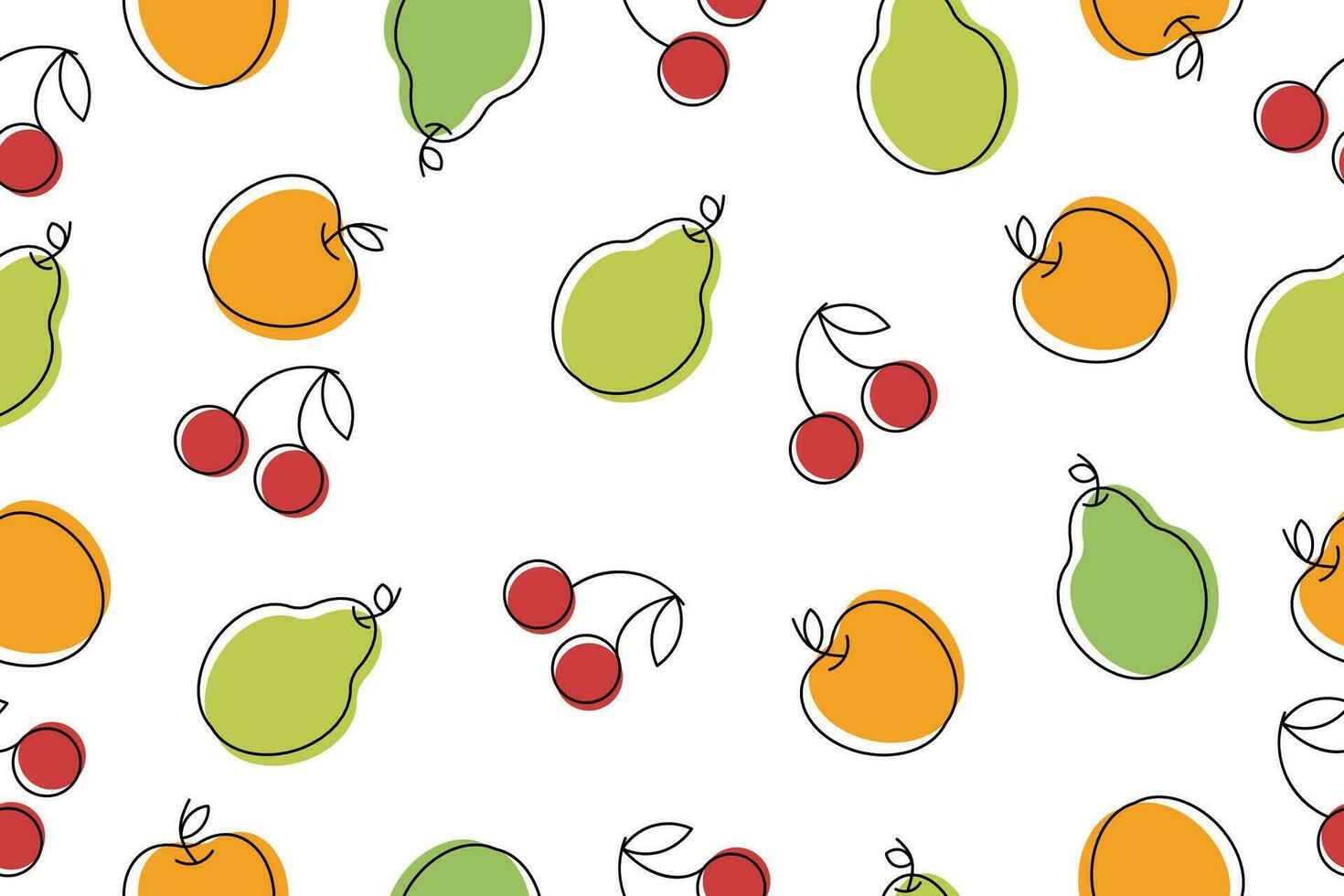 Fruit pattern. Seamless pattern with cherry, apple, plum, pear. Colorful pattern. Vector
