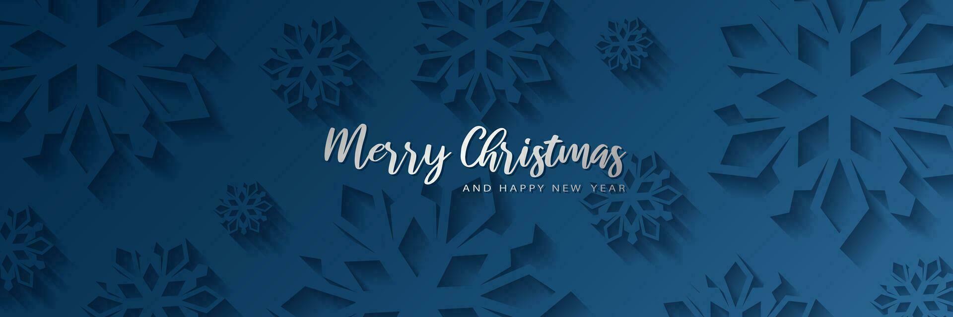 Merry christmas card banner frame with paper cut snowflakes. 3D illustration on blue colored background for presentation, banner, cover, web, flyer, card, sale, poster, slide and social media. vector