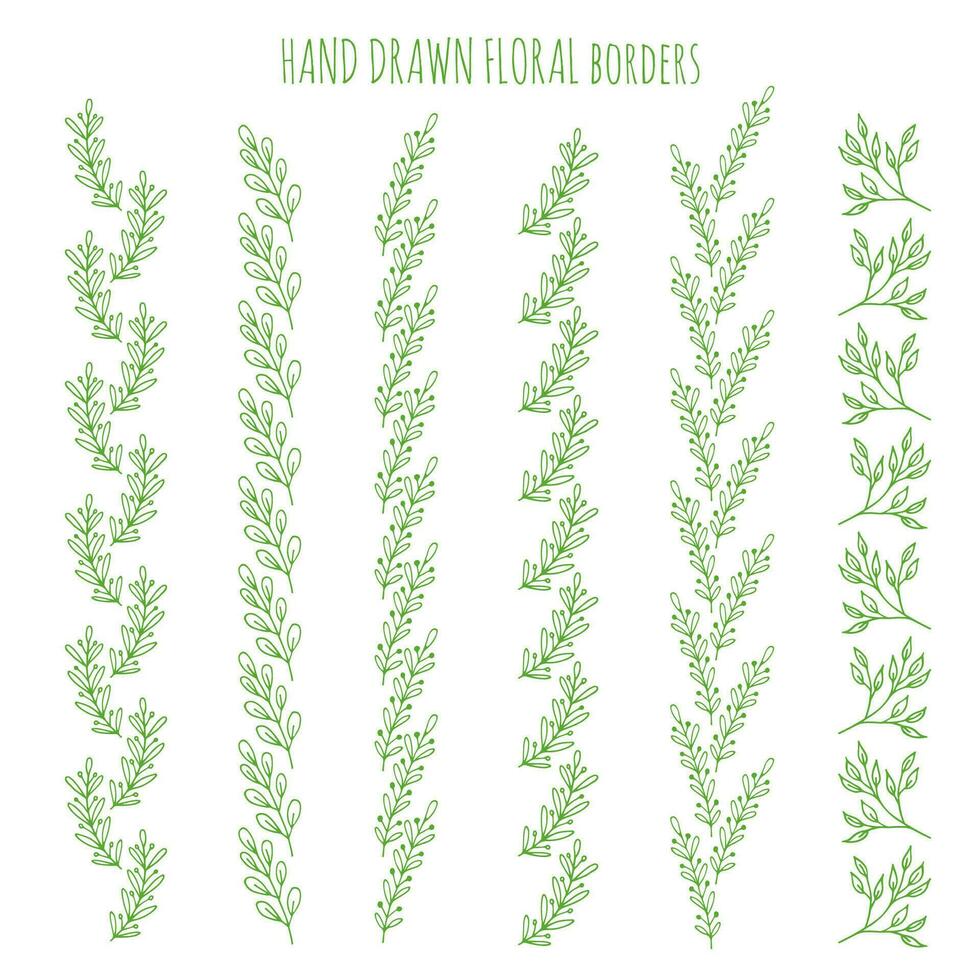 Vector set of hand drawn vertical floral borders