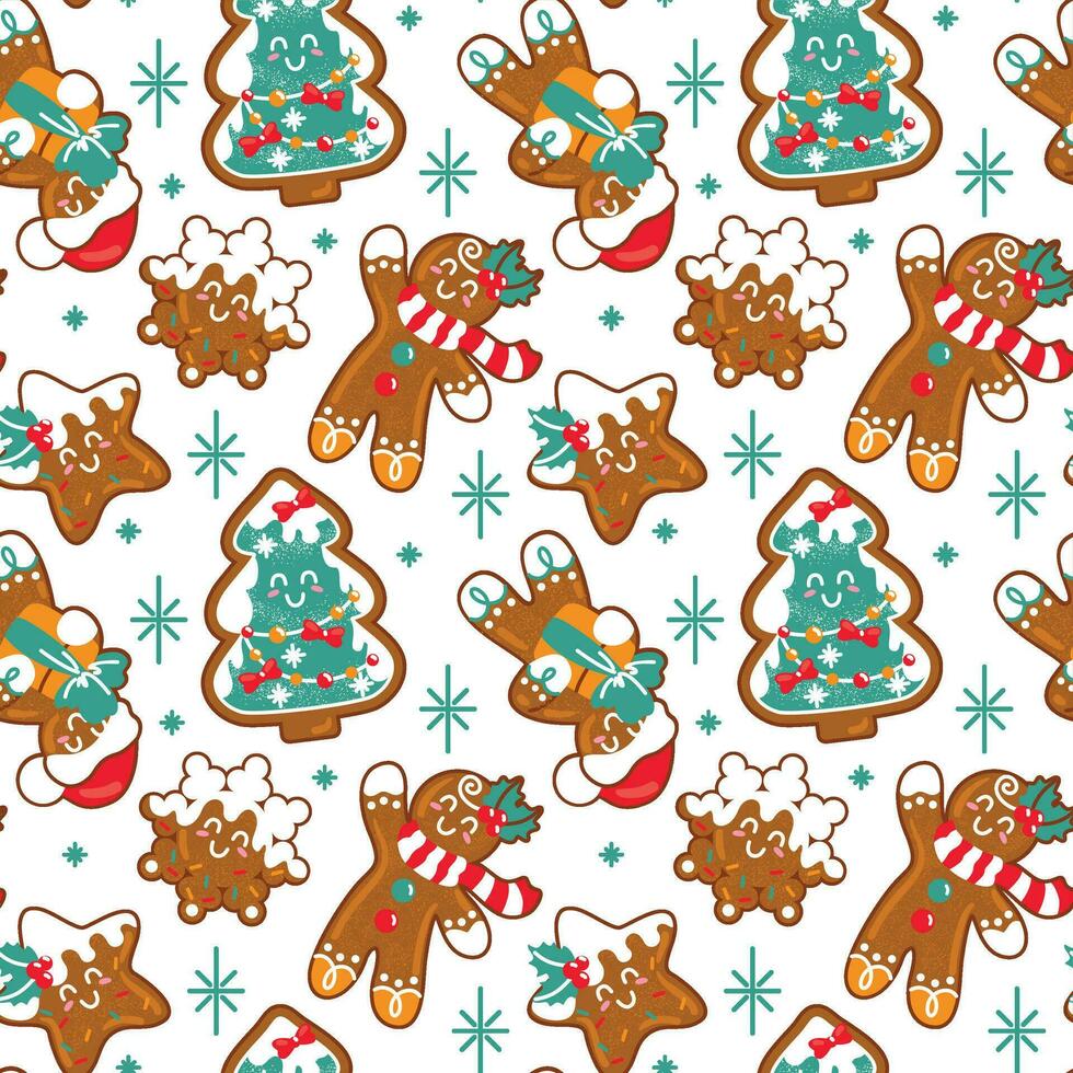 Gingerbread Man and other traditional christmas cookies. Seamless pattern on a white background. Vector