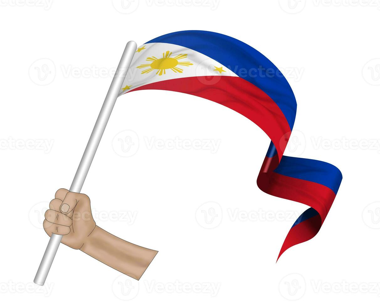 3D Flag on ribbon in hand photo