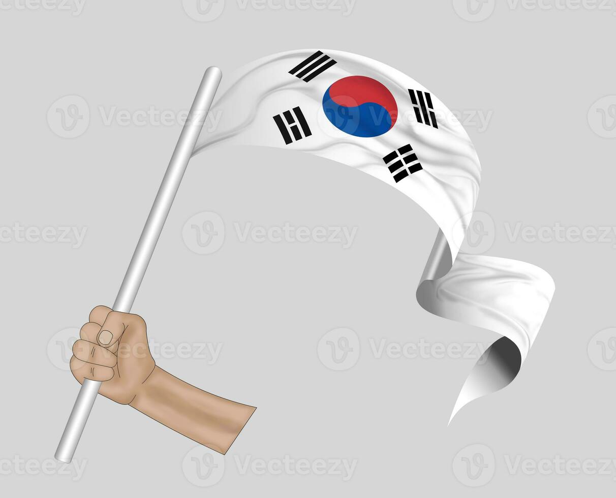 3D Flag on ribbon in hand photo