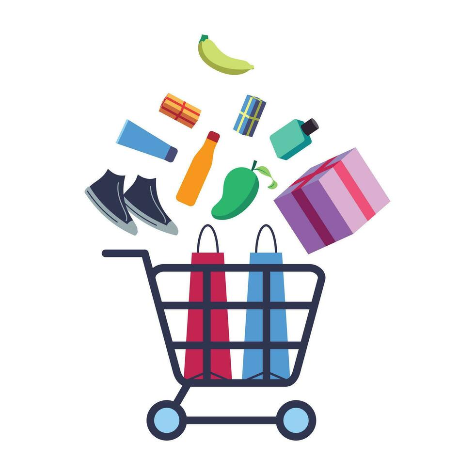 Online Shopping Cart Full of Stuff White Transparent Cyber Monday Vector
