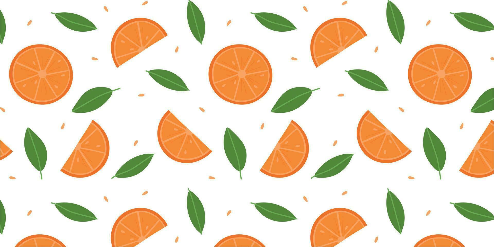 sin costura brillante modelo con Fresco naranjas, hojas y semillas para tela, dibujo etiquetas, fondo de pantalla, Fruta antecedentes. rebanadas de naranjas antecedentes. tropical sin costura modelo. vitamina C vector