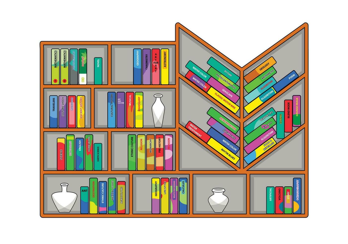 colorful bookshelf vector for background design.