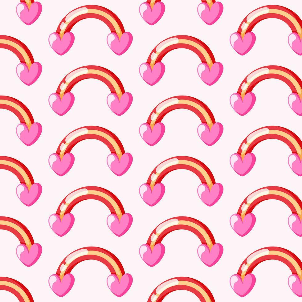 Rainbow with hearts seamless pattern. Valentines Day background in cartoon style. Vector illustration.