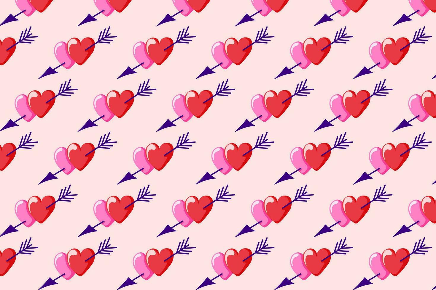 Two hearts with arrow seamless pattern. Valentines Day background in cartoon style. Vector illustration for wallpaper, wrapping, gifts and cards.