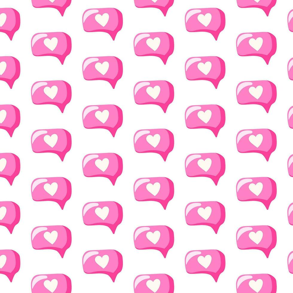 Speech bubble pattern with heart seamless pattern. Cartoon style. Vector illustration.