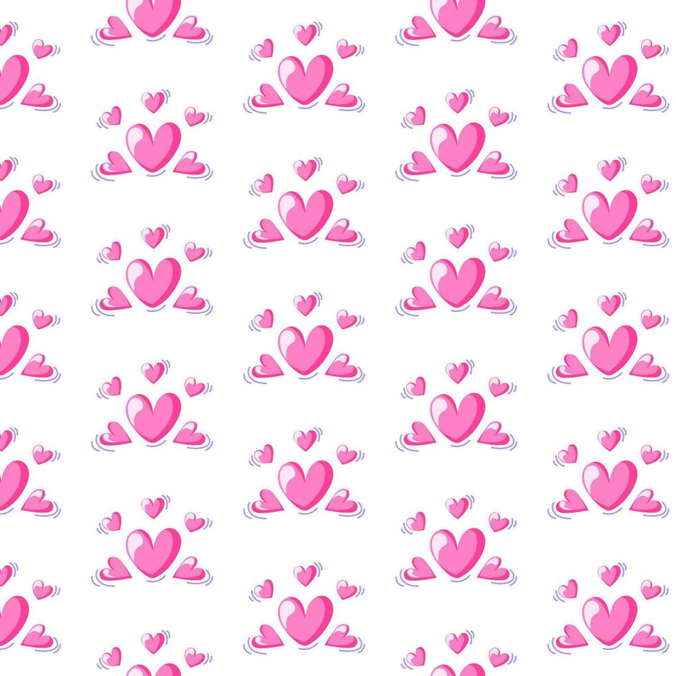 Pink hearts seamless pattern in cartoon style. Valentines day heart illustrations texture background. Vector illustration on a white.