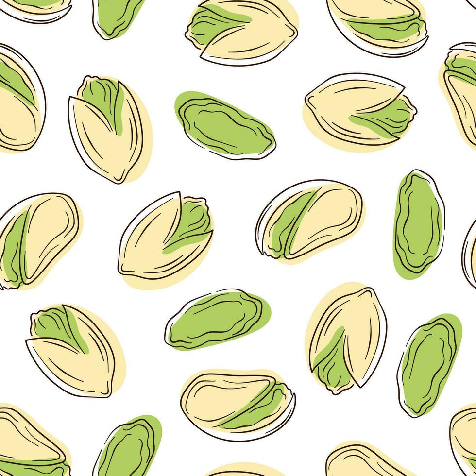 pistachos sin costura modelo en línea Arte estilo. mano dibujado vector ilustración de pistacho nueces en caparazón.