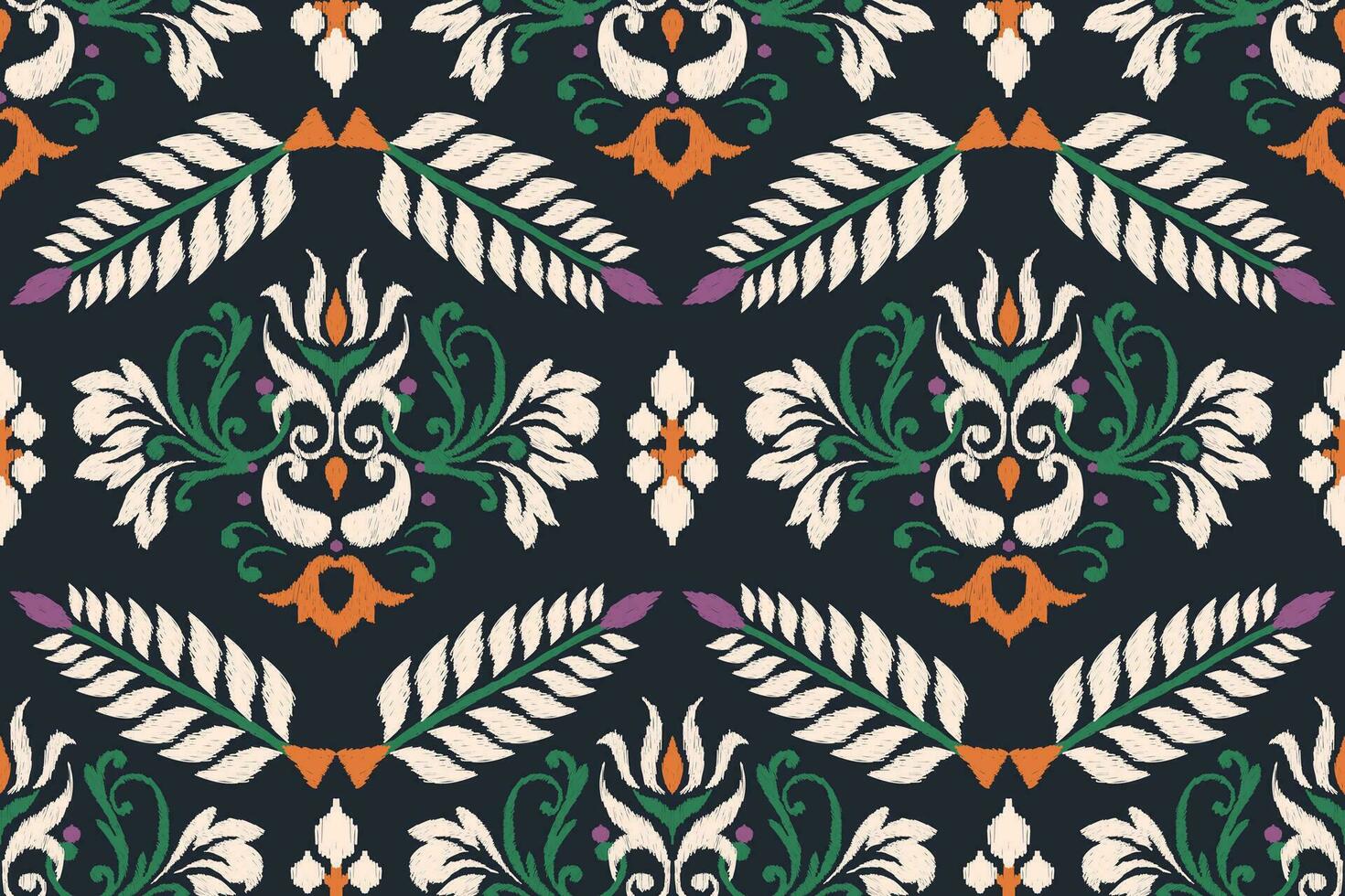 Ikat floral paisley embroidery on black background.Ikat ethnic oriental seamless pattern traditional.Aztec style abstract vector illustration.design for texture,fabric,clothing,wrapping,decoration.