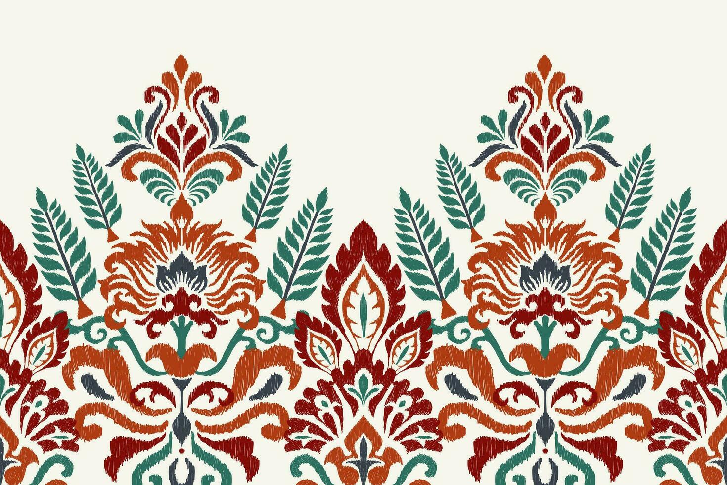 Ikat floral paisley embroidery on white background.Ikat ethnic oriental pattern traditional.Aztec style abstract vector illustration.design for texture,fabric,clothing,wrapping,decoration,sarong,scarf
