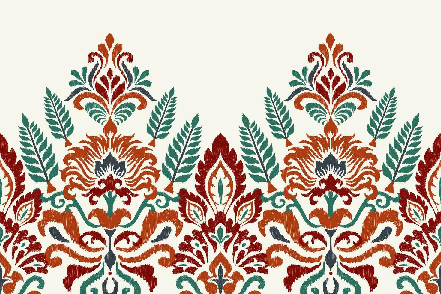 Ikat floral paisley embroidery on white background.Ikat ethnic oriental pattern traditional.Aztec style abstract vector illustration.design for texture,fabric,clothing,wrapping,decoration,sarong,scarf