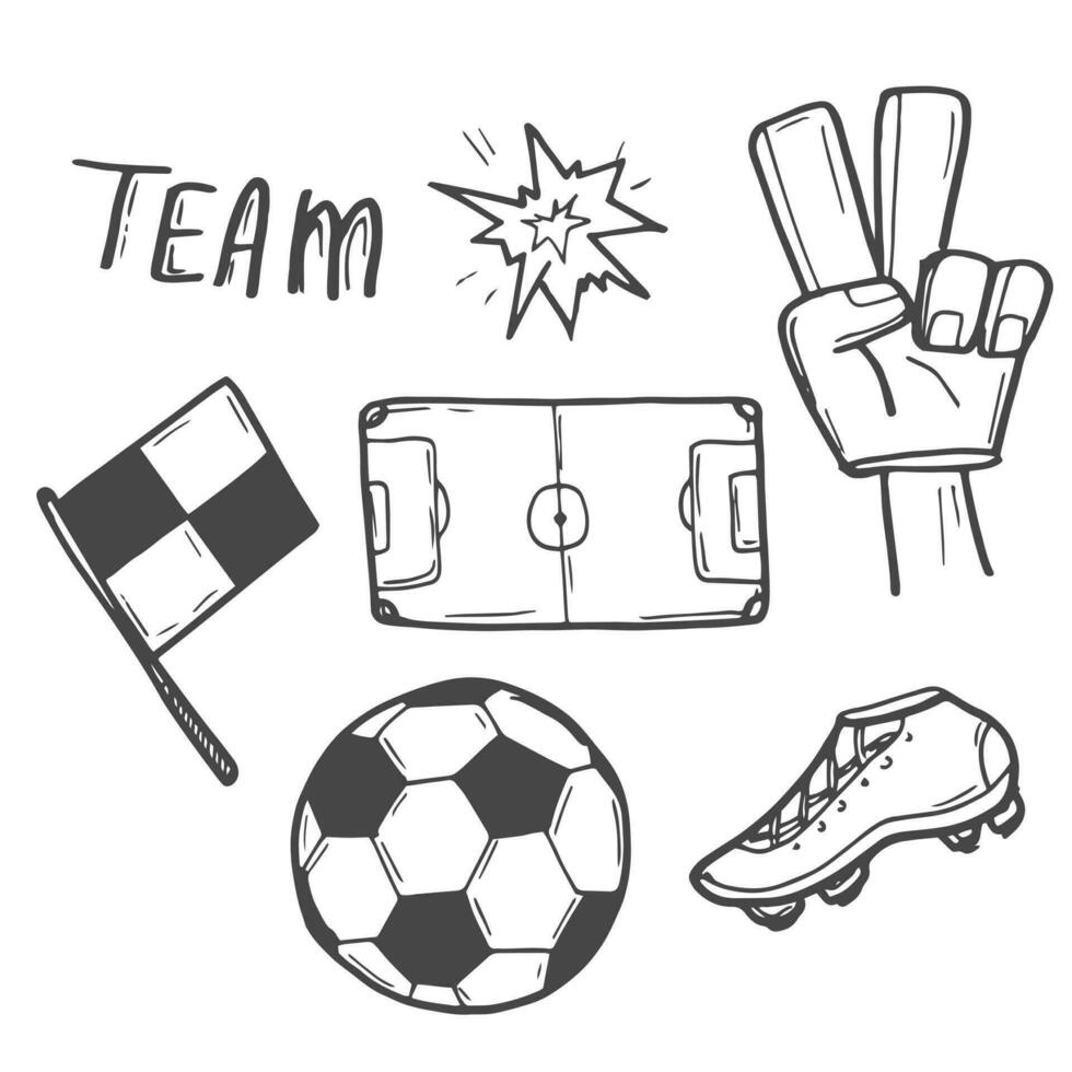 Football doodles set. Soccer pencil effect sketches. vector