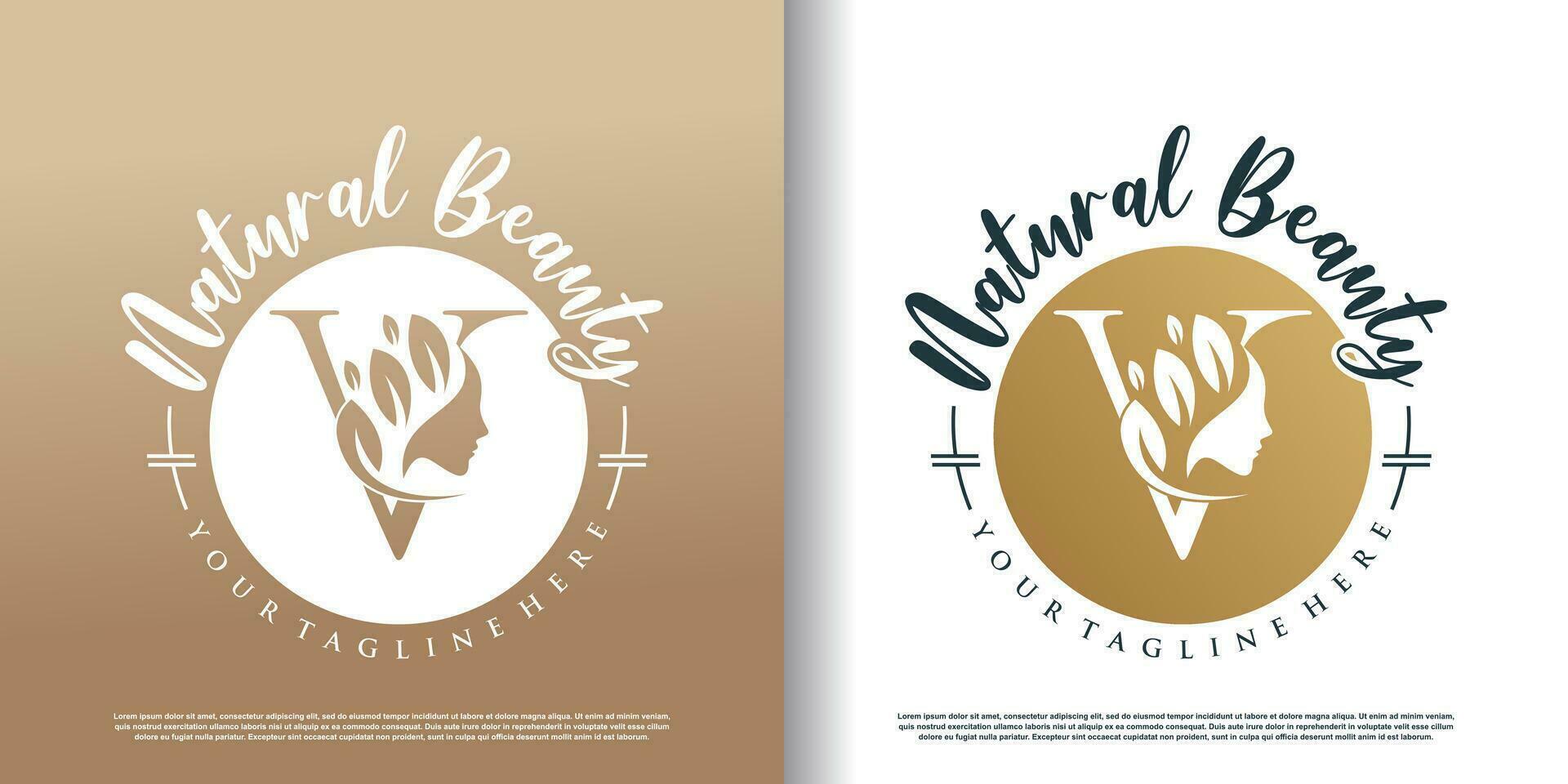 plantilla de logotipo de belleza natural con vector premium de concepto de letra v