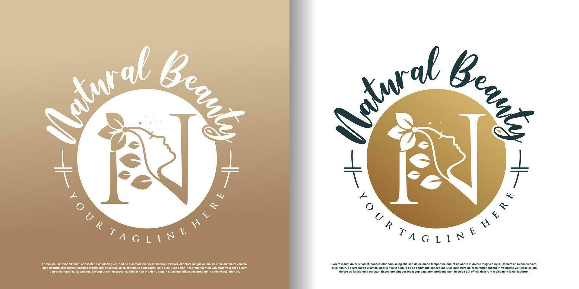 plantilla de logotipo de belleza natural con vector premium de concepto de letra n