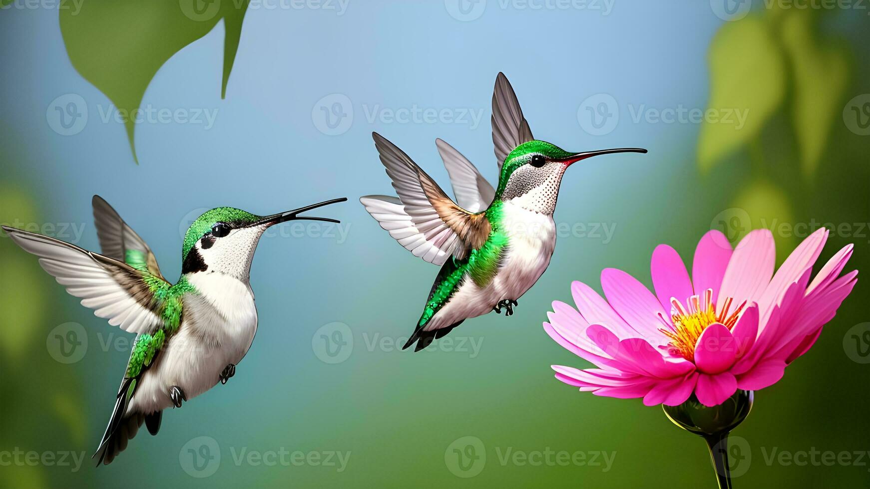 ai generado encantador elegancia, un colibrí danza con néctar en el floreciente jardín foto