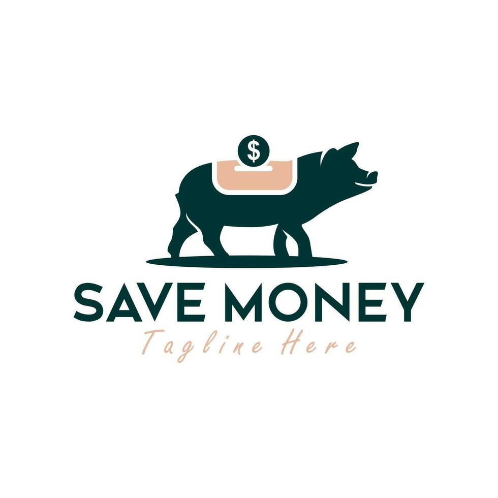 logo ilustración de un cerdo ahorro dinero vector